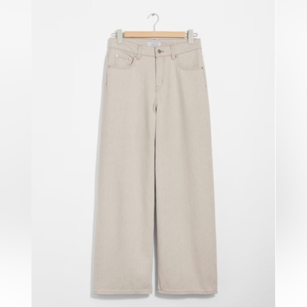 & Other Stories Wide Long Jeans Beige Cotton Linen Size 25 Relaxed fit